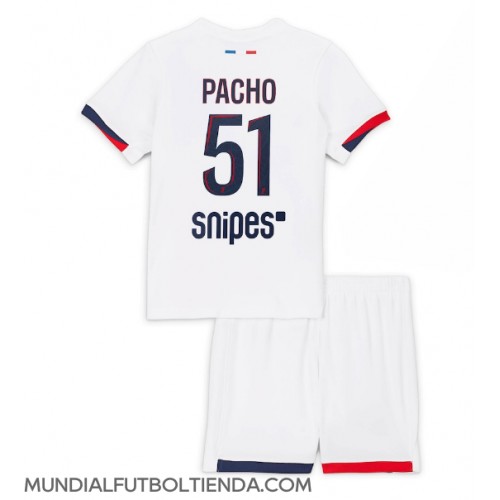 Camiseta Paris Saint-Germain Willian Pacho #51 Segunda Equipación Replica 2025-26 para niños mangas cortas (+ Pantalones cortos)
